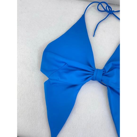 Blue Halter Tie Back Crop Top Y2K Cut Out Festival Clubwear Sexy Open Back - Picture 4 of 4